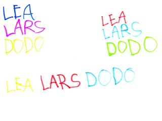 Die Namen Lea, Lars und Dodo in Kinder-Handschrift